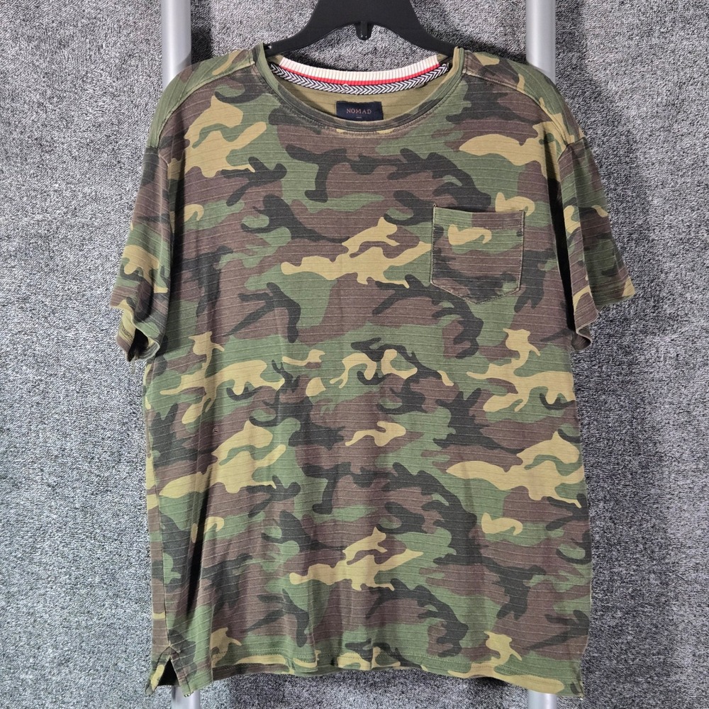 Nomad Mens XL Camouflage Pocket T-Shirt Green Slub Knit Short Sleeve Tee